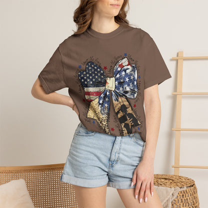 American Flag Bow T-Shirt — Patriotic 4th of July Graphic Tee