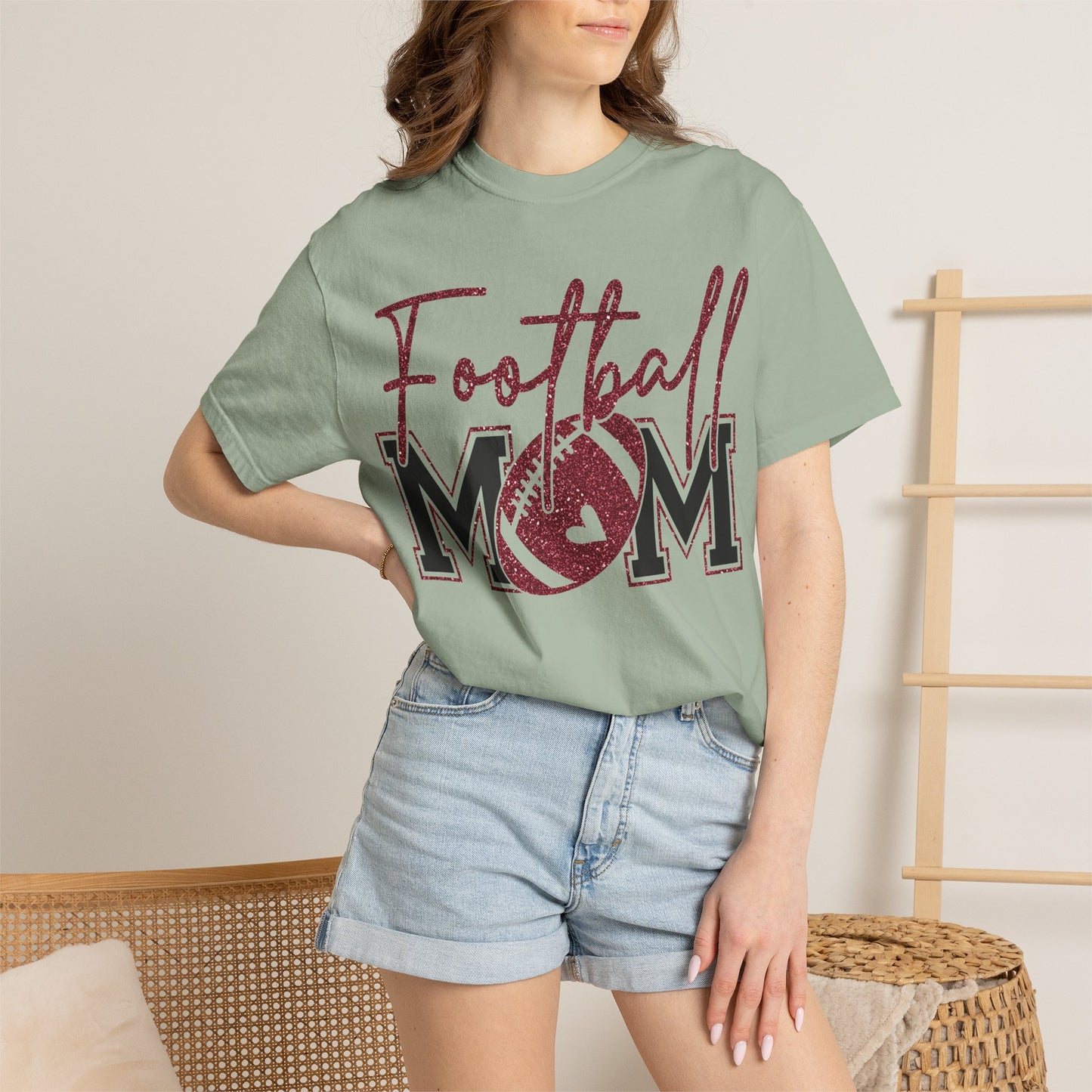 Football Mom T-Shirt - Vintage Script & Football Graphic