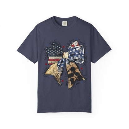 American Flag Bow T-Shirt — Patriotic 4th of July Graphic Tee
