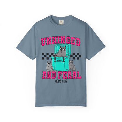 Unhinged and Feral Mom Club T‑Shirt — Funny Retro Raccoon Graphic Tee