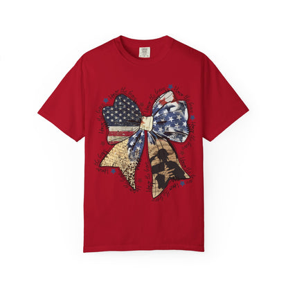 American Flag Bow T-Shirt — Patriotic 4th of July Graphic Tee