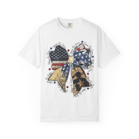 American Flag Bow T-Shirt — Patriotic 4th of July Graphic Tee