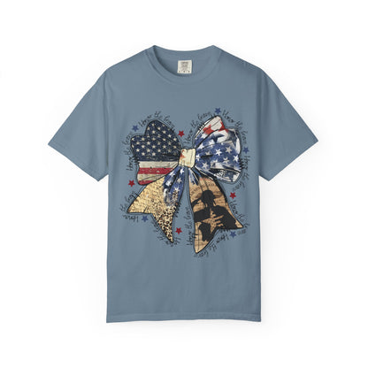 American Flag Bow T-Shirt — Patriotic 4th of July Graphic Tee