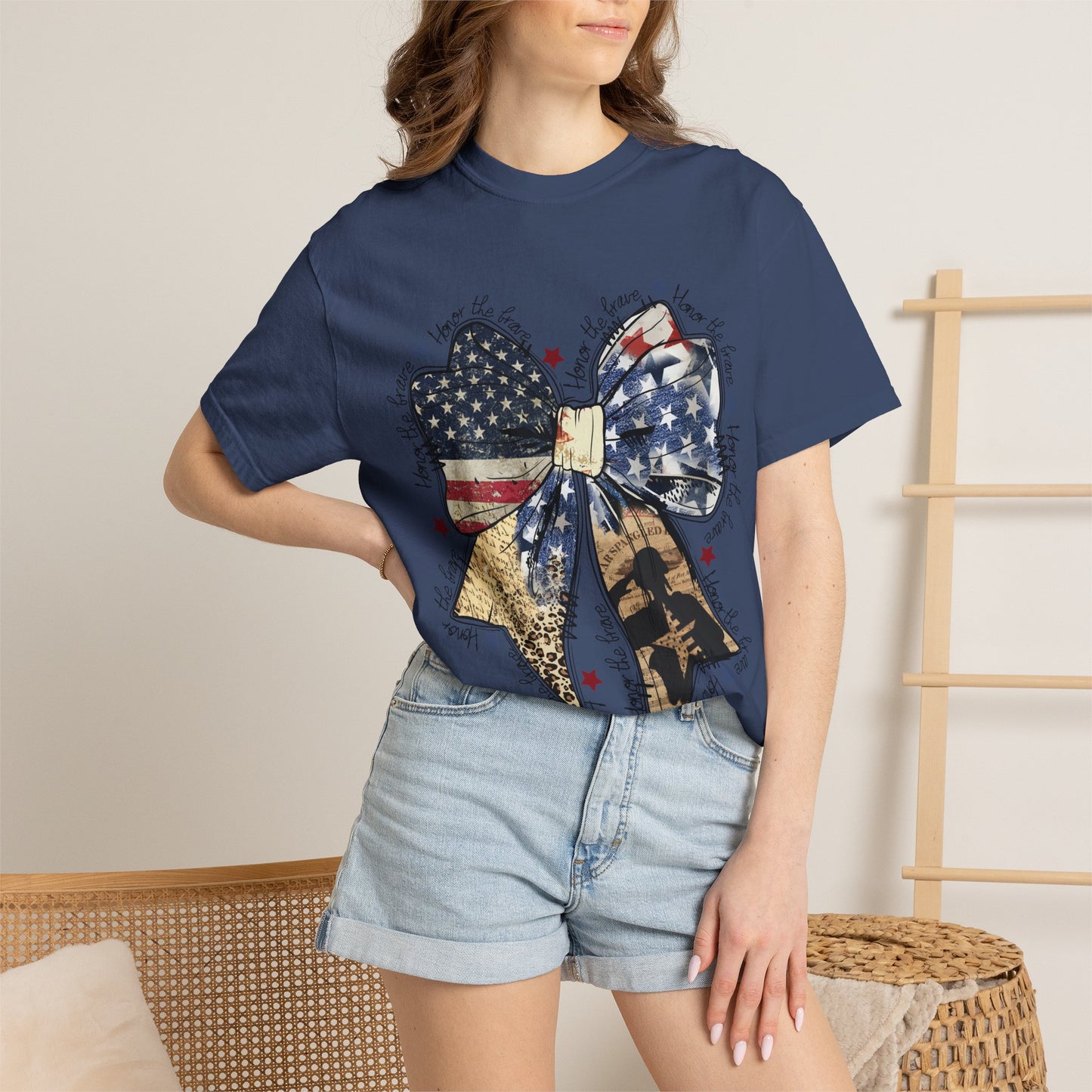 American Flag Bow T-Shirt — Patriotic 4th of July Graphic Tee