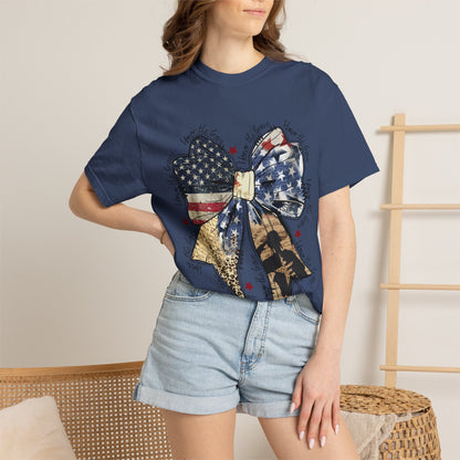American Flag Bow T-Shirt — Patriotic 4th of July Graphic Tee