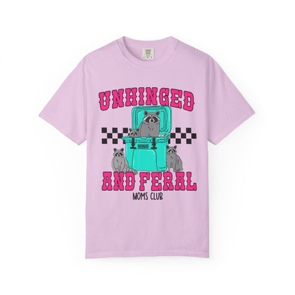 Unhinged and Feral Mom Club T‑Shirt — Funny Retro Raccoon Graphic Tee