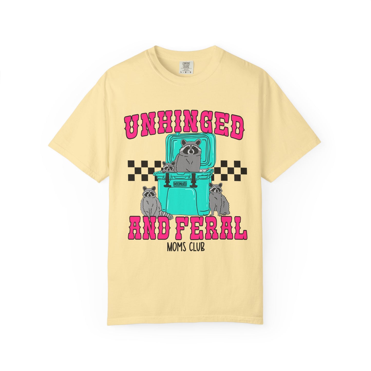 Unhinged and Feral Mom Club T‑Shirt — Funny Retro Raccoon Graphic Tee