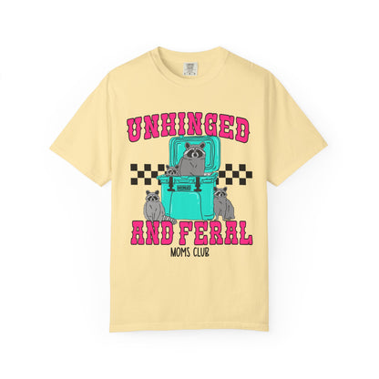 Unhinged and Feral Mom Club T‑Shirt — Funny Retro Raccoon Graphic Tee