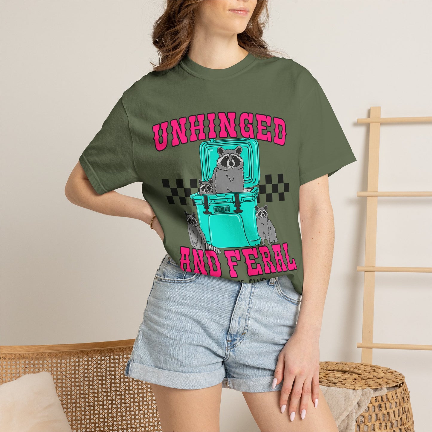 Unhinged and Feral Mom Club T‑Shirt — Funny Retro Raccoon Graphic Tee