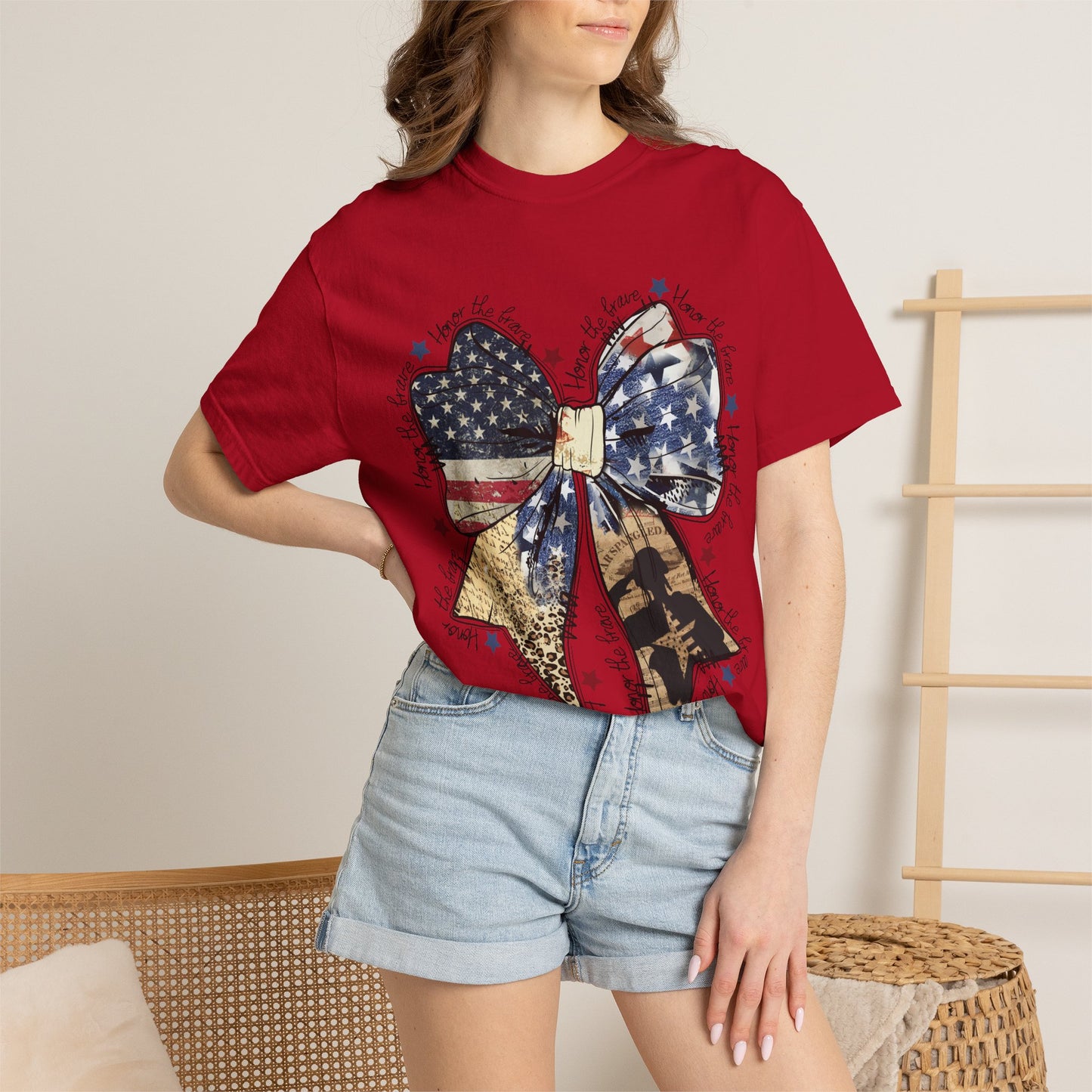 American Flag Bow T-Shirt — Patriotic 4th of July Graphic Tee
