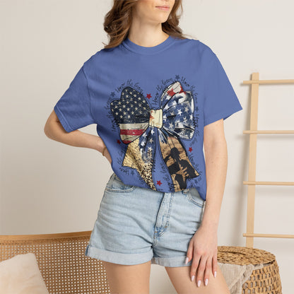 American Flag Bow T-Shirt — Patriotic 4th of July Graphic Tee