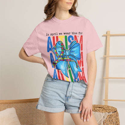 Autism Awareness T-Shirt — "In April We Wear Blue" Ribbon Tee