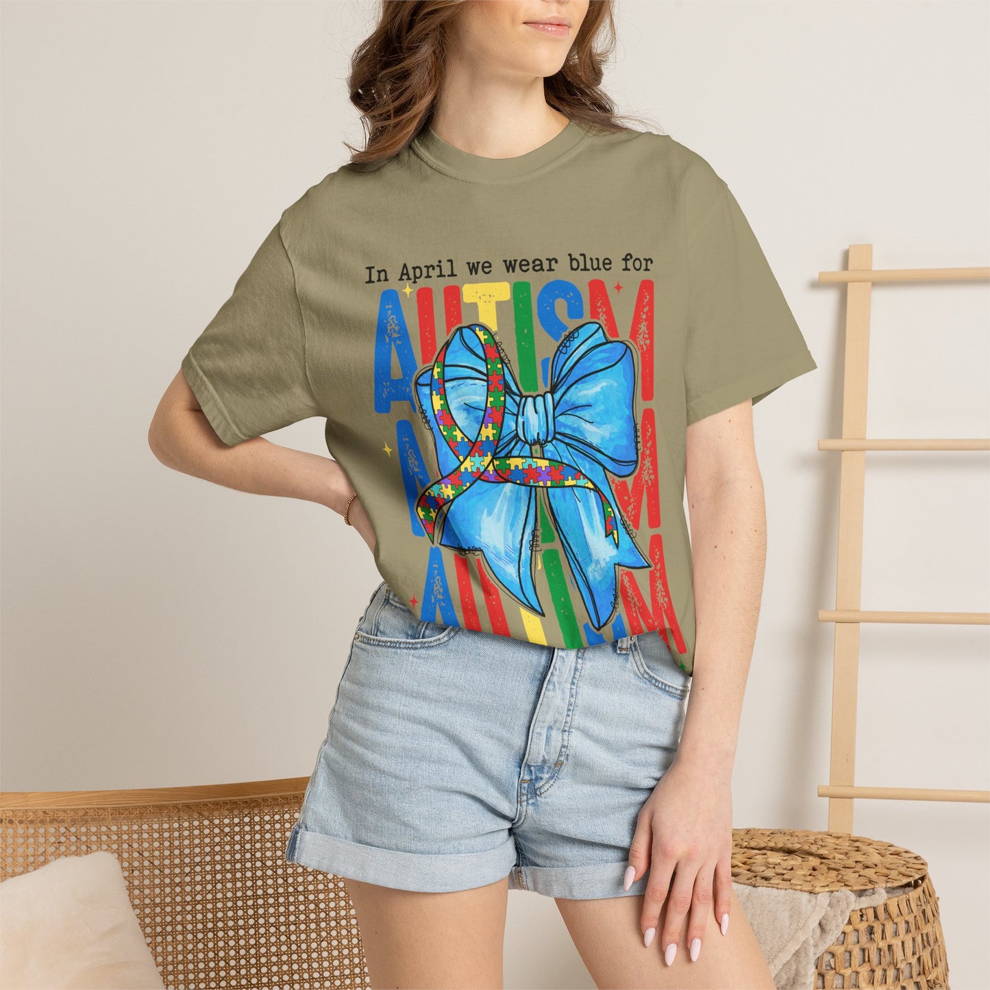 Autism Awareness T-Shirt — "In April We Wear Blue" Ribbon Tee