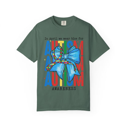Autism Awareness T-Shirt — "In April We Wear Blue" Ribbon Tee