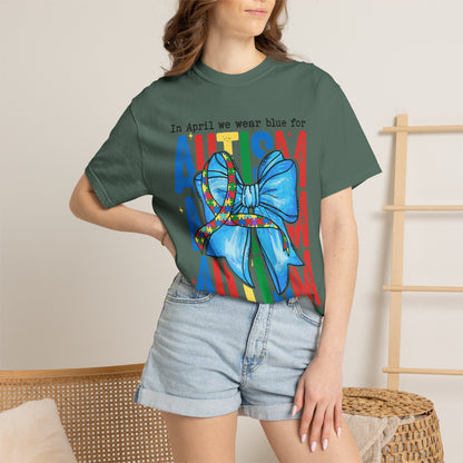 Autism Awareness T-Shirt — "In April We Wear Blue" Ribbon Tee