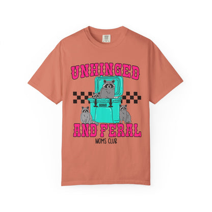 Unhinged and Feral Mom Club T‑Shirt — Funny Retro Raccoon Graphic Tee