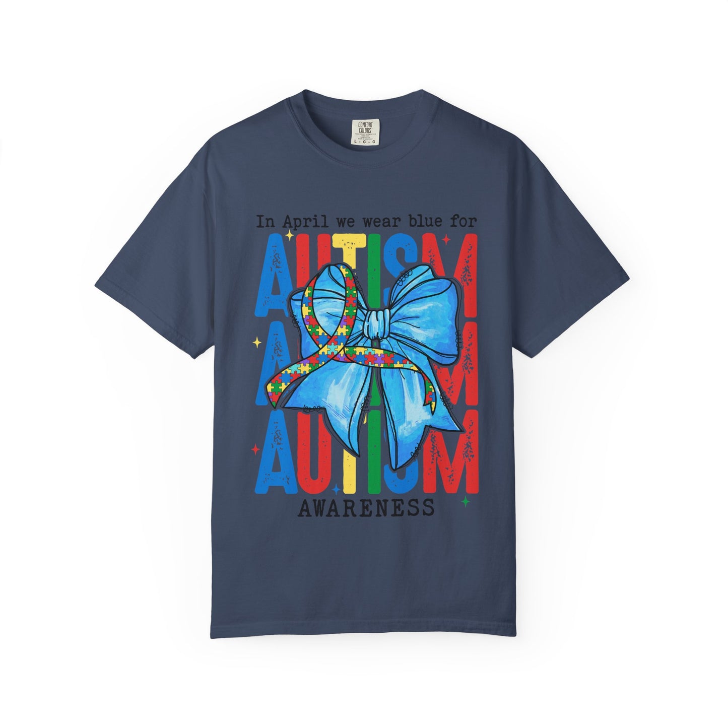 Autism Awareness T-Shirt — "In April We Wear Blue" Ribbon Tee