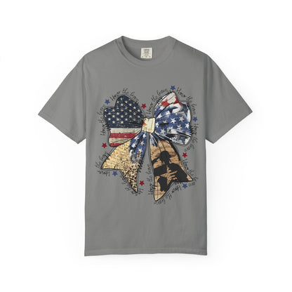 American Flag Bow T-Shirt — Patriotic 4th of July Graphic Tee