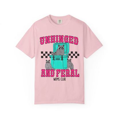 Unhinged and Feral Mom Club T‑Shirt — Funny Retro Raccoon Graphic Tee