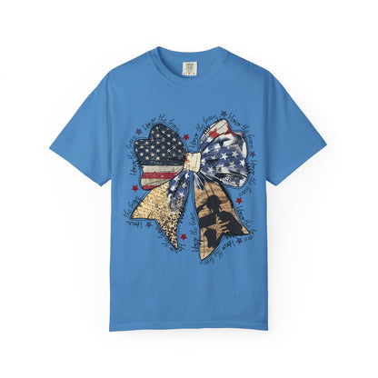 American Flag Bow T-Shirt — Patriotic 4th of July Graphic Tee