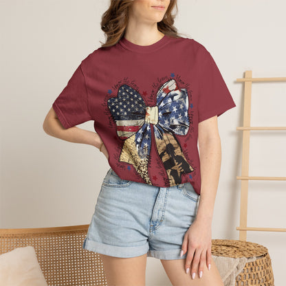 American Flag Bow T-Shirt — Patriotic 4th of July Graphic Tee