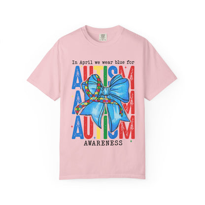 Autism Awareness T-Shirt — "In April We Wear Blue" Ribbon Tee