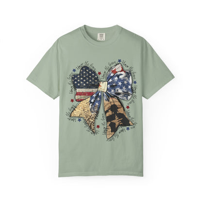 American Flag Bow T-Shirt — Patriotic 4th of July Graphic Tee