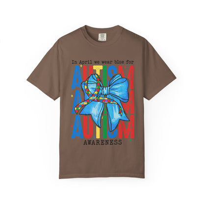 Autism Awareness T-Shirt — "In April We Wear Blue" Ribbon Tee