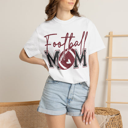 Football Mom T-Shirt - Vintage Script & Football Graphic